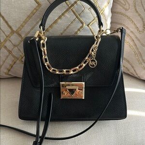 Michael Kors Black and Gold Satchel with Chain Detail